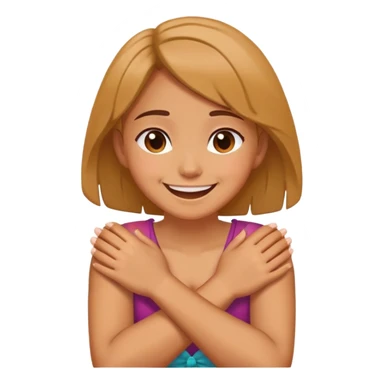A girl with his hands crossed over eachother around her neck giggling sticker