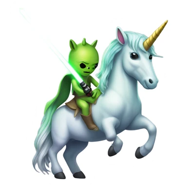 a unicorn with a green alien woman on it holding a lightsaber sticker