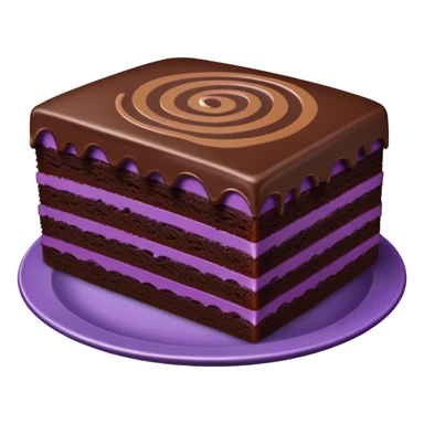 Purple plate with a rectangular piece of a simple chocolate cake sticker