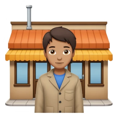 grown  2D line-drawn character + small shop sticker