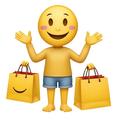 HAPPY SMILEY FACE WITH HANDS AND FEET EMOJI WITH SHOPPING BAGS IN EACH HAND sticker