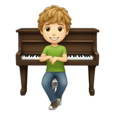 Caucasian-boy-child-shaggy-light-brown-hair-playing-piano sticker