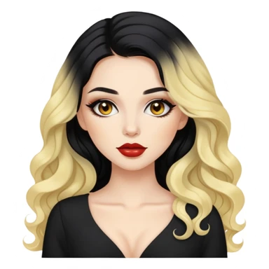 gadis cantik, kulit berwarna kuning langsat, memiliki rambut panjang dengan bentuk sedikit wayv dan berwarna hitam, memakai pakaian serba coquette, dan memakai make up yang cantik sticker