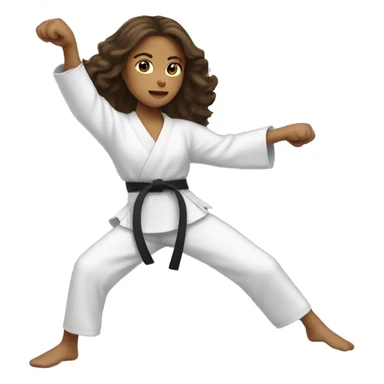 Girl doing power karate stance with long wavy brunette hair sticker