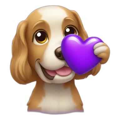Dog holding a purple heart sticker
