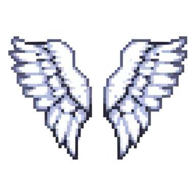 pixel art style single white angel wing, outlined, small sticker