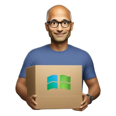 Satya Nadella holding a box of GPUs sticker