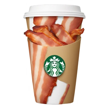 Starbucks cup holding a piece of bacon sticker