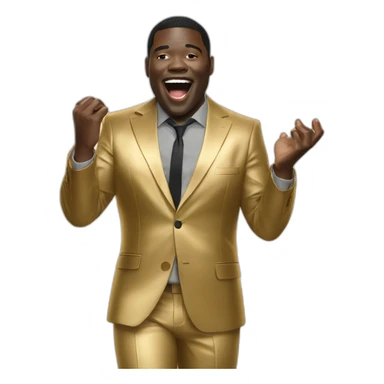 sam richardson in a gold suit singing into a microphone full body dancing sticker