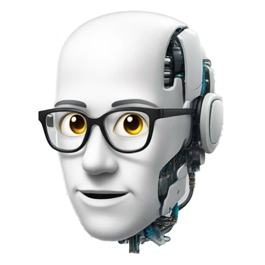 Robotic Cyborg head with fair skin, flat top haircut, rectangular glasses, circuits and smiling  sticker
