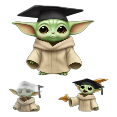 baby yoda with a mortarboard celebrating with colleagues sticker