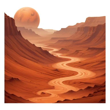 Cinematic Realistic Mars, portrayed with rugged, rust-colored landscapes, deep canyons, and swirling dust storms rendered with lifelike texture and an orange-hued glow that evokes the enigmatic allure of the Red Planet. sticker
