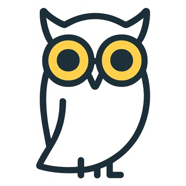 white owl, yellow outlined eyes, simple minimal icon sticker