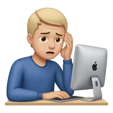 man struggling on computer sticker