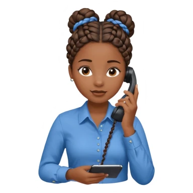black girl on the phone with a notepad in colored formal shirt and braided bun sticker