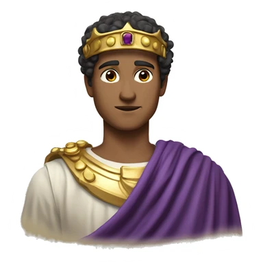 Create an emoji of a young Roman emperor, with a golden crown on his head, a clean-shaven face, and a regal expression. He is wearing a purple toga with gold details, and has short, neatly styled hair." sticker