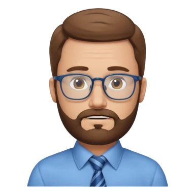 white-man-businessman-with-beard, brown hair, glasses, blue shirt, tie sticker