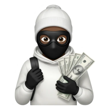 Ski mask holding money bag with black skin color black and white money bag sticker