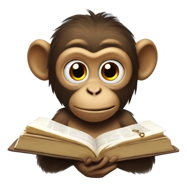 Monkey reading a bible with sparks and pretty stuff coming out of book sticker
