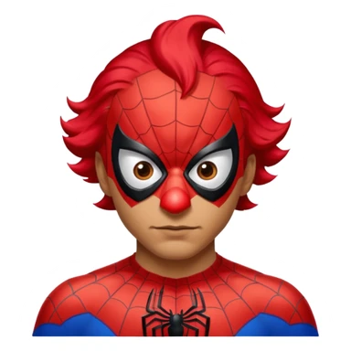 Create a man in a spider man costume with only clown nose sticker