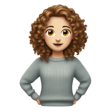 white girl with long brown curly hair, wearing cute jumper  sticker