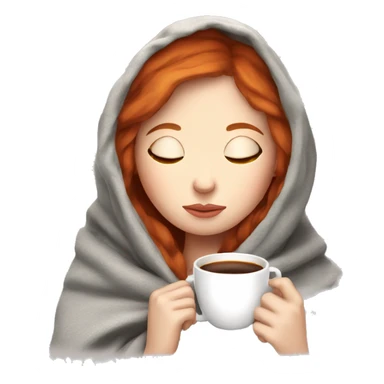 girl inside a blanket sipping coffee eyes closed pale skin red hair sticker