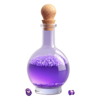 Ore kabantis apvalus buteliukas, permatomas stiklas, mažytis kamštukas su plona sidabrine juostele. Skystis #00d9ff, persiliejantis su violetiniu atspalviu #6600cc. Viduje – smulkūs žiedlapiai, sidabriniai burbuliukai, švelni migla sticker