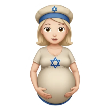 Pregnant Jewish person facing left with hands on belly, wearing a kippah and Star of David necklace sticker