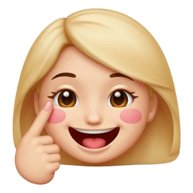 Create a blushing emoji face smiling while biting its finger in a flirty way only one finger between the teeth and the girl less happy juste flirty and chill face sticker
