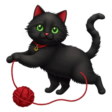 playful black cat chasing yarn sticker