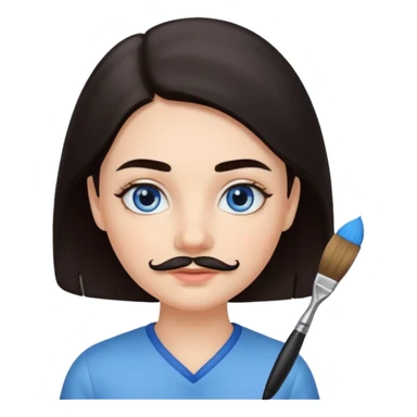 Girl oval face with fair skin. His eyes were blue, and his eyebrows were dark and somewhat bushy. Above his upper lip he wore a small brush-like moustache, known as a "His hair was dark  sticker