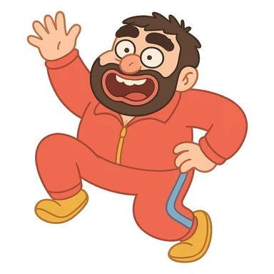 Make Recep İvedik in a much funnier pose with an exaggerated facial expression, wearing a red tracksuit, no background, in pastel toon style. sticker