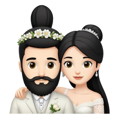 couple of newlyweds hugging, white skin man with black hair and beard; white skin woman with long black hair and black eyes sticker
