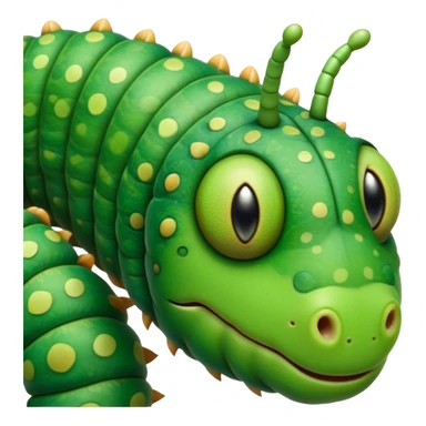 Cinematic Realistic Noble Caterpillar Portrait Emoji, Poised and serene, with a slender, segmented body covered in vivid, detailed green scales accented by subtle natural patterns, and a tiny, focused face with delicate, inquisitive eyes, rendered with lifelike texture and soft natural lighting, high shine, intelligent and delicate, styled with an air of woodland elegance, focused and attentive, soft glowing outline, capturing the essence of a watchful and confident looper caterpillar that appears ready to inch gracefully out of the screen with natural authority! sticker