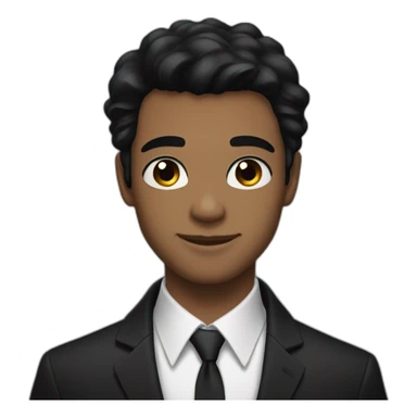 young man with black hair and black eyes and a black suit and hair and A dimple in his cheek  to the left sticker