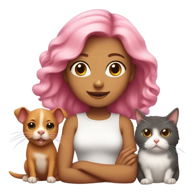 Animal lover girl, dog plus cat tan skin pink hair hamster, rats sticker
