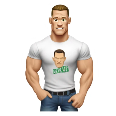 John Cena with a t shirt with write on never give up  sticker