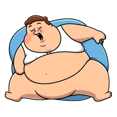 Peter Griffin from Family Guy with a huge pregnant belly, laying down on his back, sweating, exhausted expression, wearing his signature outfit sticker