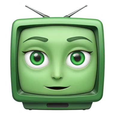Green tv with a blank screen, showing green eyes and a green smirk sticker