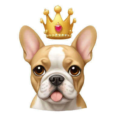 tan frenchie with a crown sticker