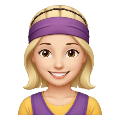 a smiling woman with a headband sticker