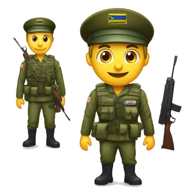 crie um emoji de um militar do exercito brasileiro com o camuflado típico, da pele morena sticker