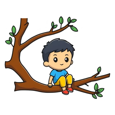child sitting on a tree branch sticker
