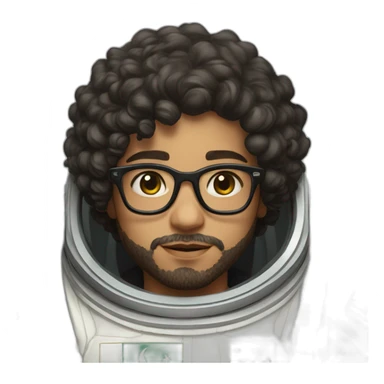 Light skinned Boy with black short curly hear and beard and glasses wearing a white astronaut suit with the saudi flag behind him sticker