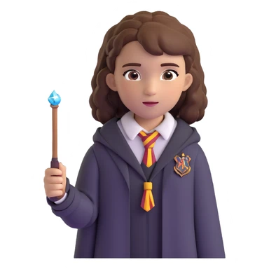 Hermione Granger in Hogwarts uniform with wand sticker