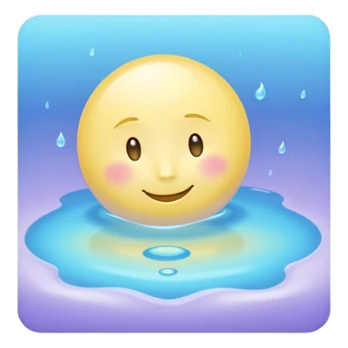 Minimalist pastel emoji of a crescent moon resting inside a glowing blue water droplet with soft ripples and a lavender-mint glow aura, smooth gradients, gentle lighting, ASMR aesthetic. sticker