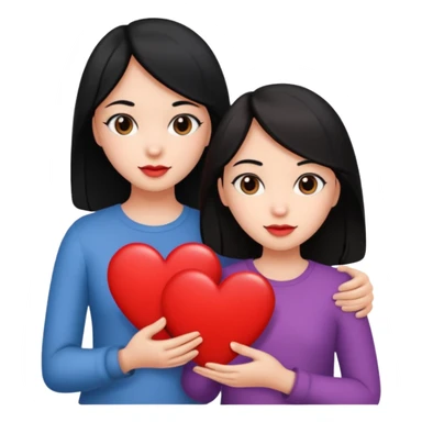 2 girls that have a heart one hair black the other brown  ( brown abd black) sticker