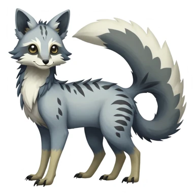 Rare realistic exotic epic pretty dull-colored gloomy greyish neutral-colored beautiful handsome gorgeous aesthetic Vernid-Trico-species-Fakemon-creature by LiLaiRa, 4 legs, 1 tail, random markings, (full body) sticker
