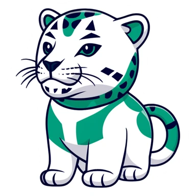 Ancient Egyptian style profile of jaguar with strict geometric lines, flat hieroglyphic style, only white and deep dark green, no curved lines, angular shapes only sticker