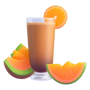 coffee carajillo drink with liquor in a glass with a slice of orange cantaloupe melon on the side sticker